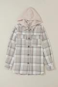 Plaid Removable Hood Button Up Shacket - CELIVINE