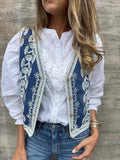Embroidered Button Up V - Neck Vest Coat - CELIVINE
