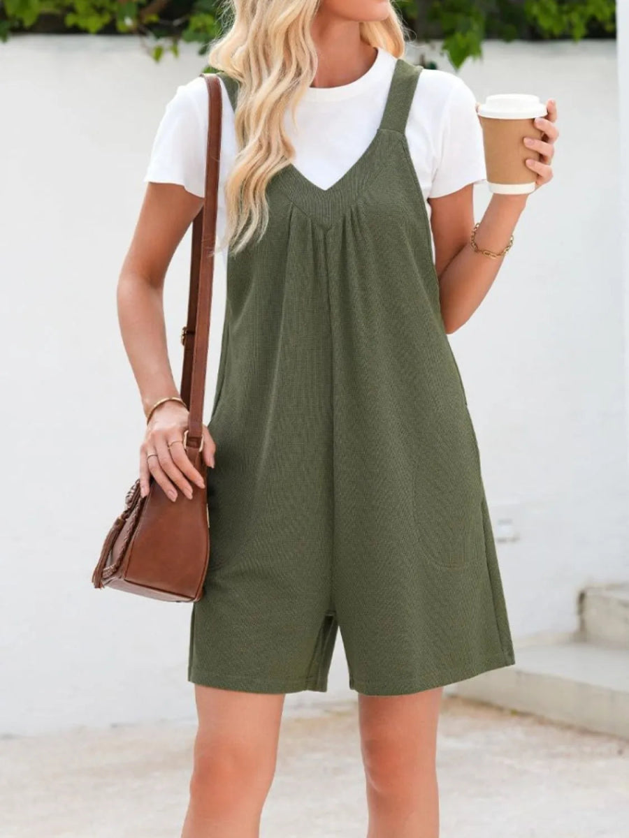V - Neck Wide Strap Romper - CELIVINE