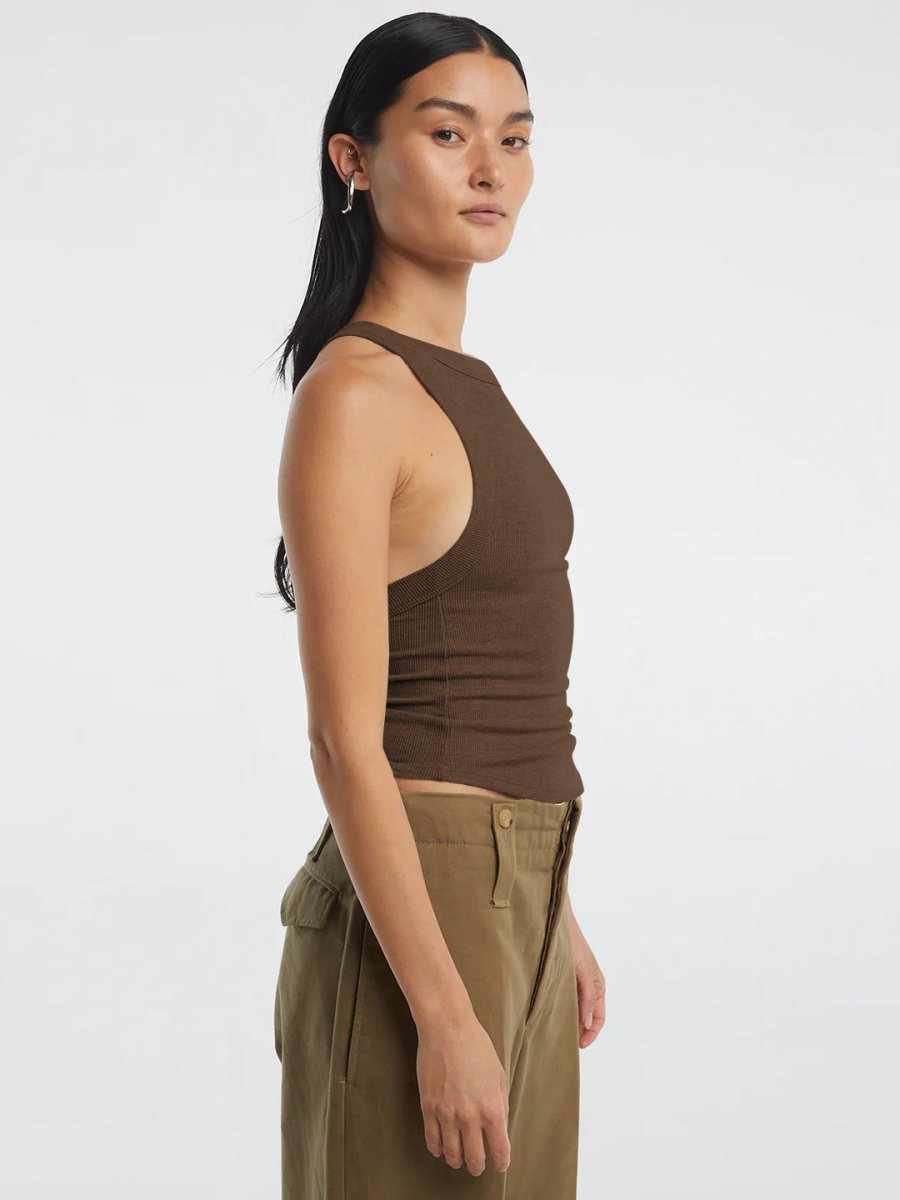 Halter Neck Ribbed Cropped Top - CELIVINE