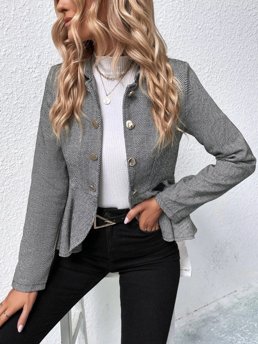 Ruffle Hem Collared Blazer - CELIVINE