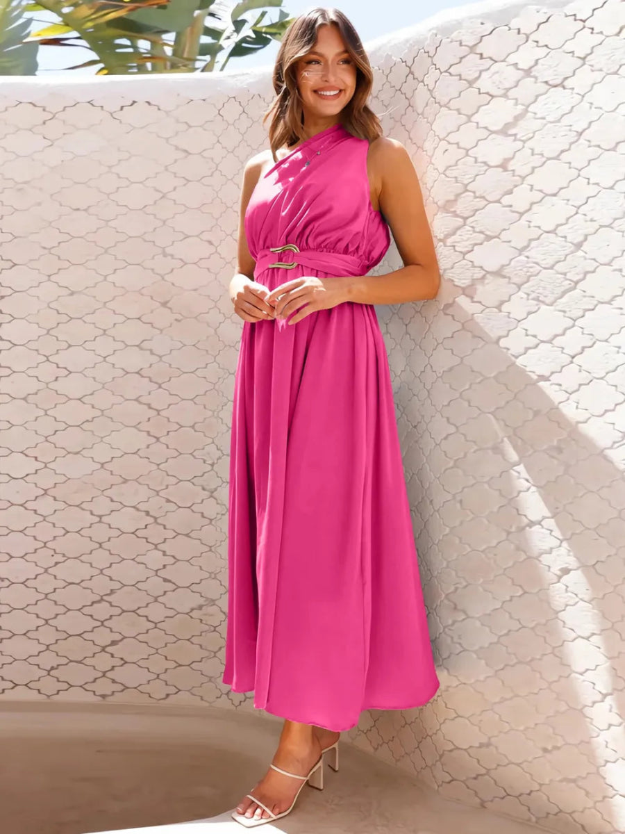 Single Shoulder Midi Dress - CELIVINE