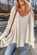 Exposed Seam Round Neck Long Sleeve Blouse - CELIVINE