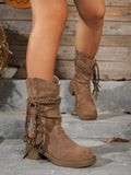 Round Toe Block Heels Boots - CELIVINE