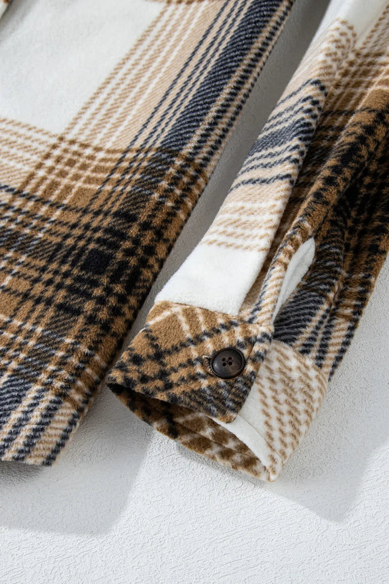 Plaid Button Up Long Sleeve Shacket - CELIVINE