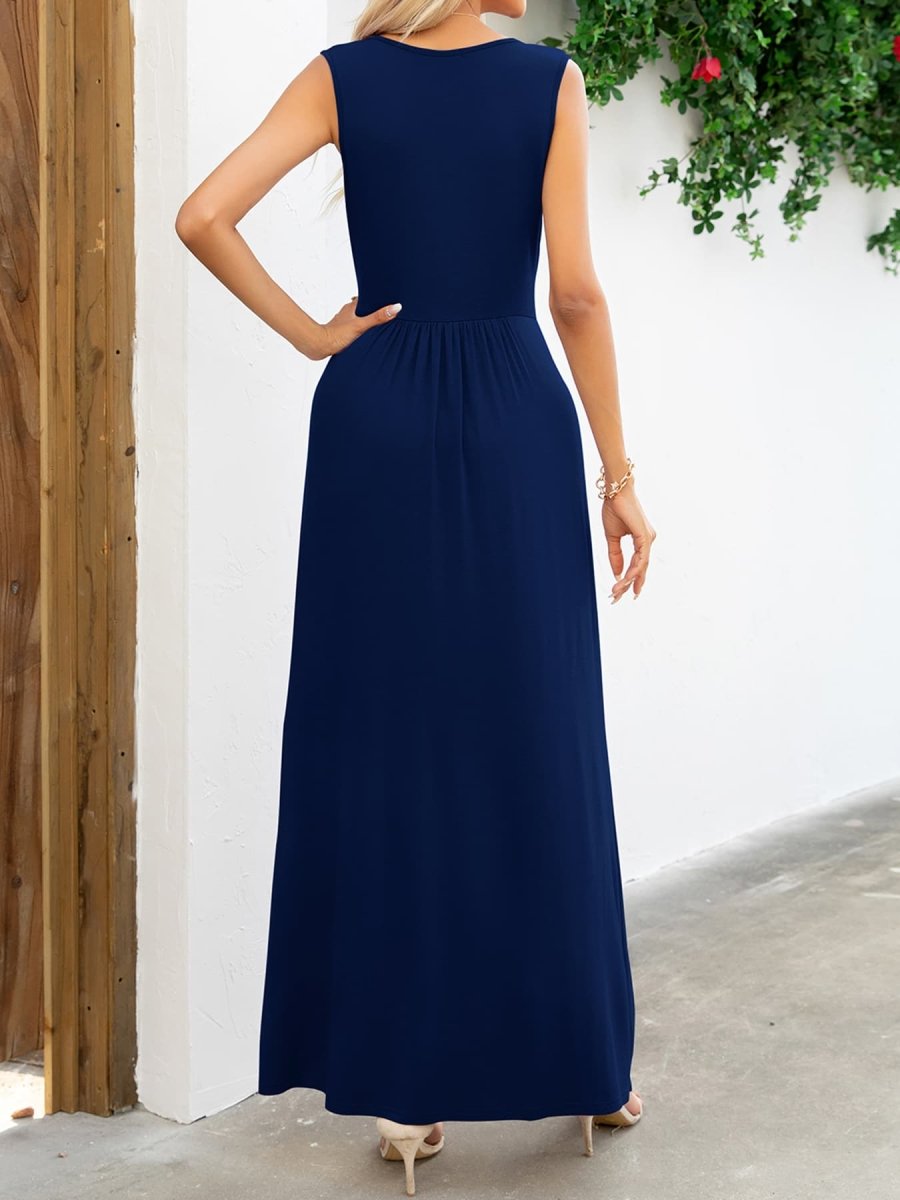 Surplice Neck Sleeveless Maxi Dress - CELIVINE