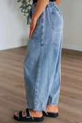 Wide Leg Drawstring Jeans - CELIVINE