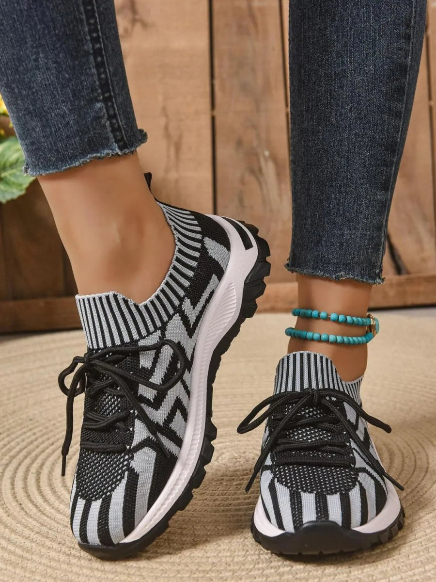Mesh Knit Lace Up Athletic - CELIVINE