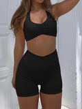 Halter Neck Cami and Shorts Active Set - CELIVINE