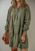 Tiered Collared Neck Balloon Sleeve Shirt Dress - CELIVINE