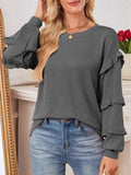 Ruffled Round Neck Long Sleeve Sweatshirt - CELIVINE