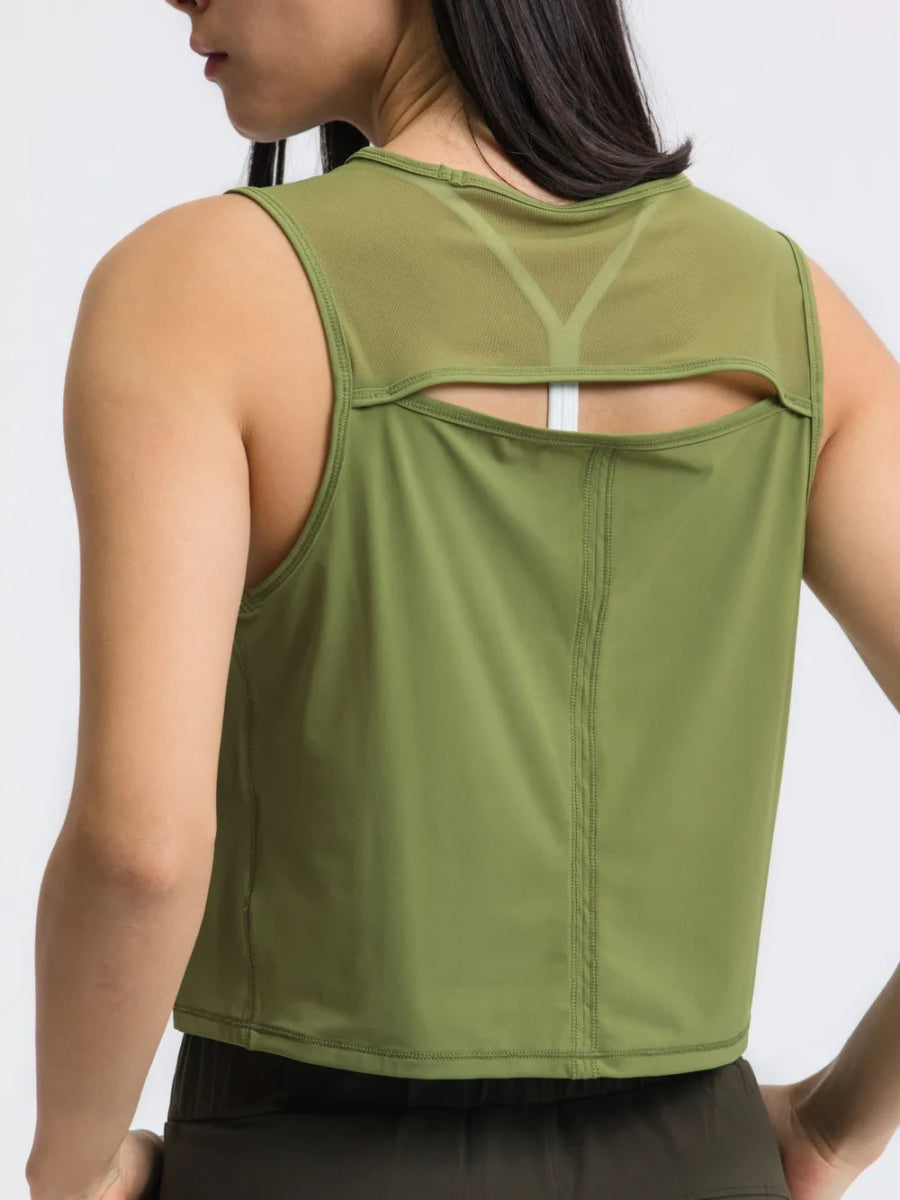 Round Neck Cropped Active Tank - CELIVINE