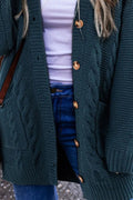 Cable - Knit Button Up Long Sleeve Cardigan - CELIVINE