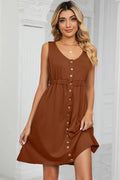 Buttoned Wide Strap Mini Dress - CELIVINE