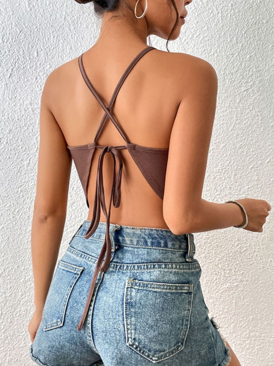 Perfee Crisscross Tie Back Slit Sleeveless Top - CELIVINE