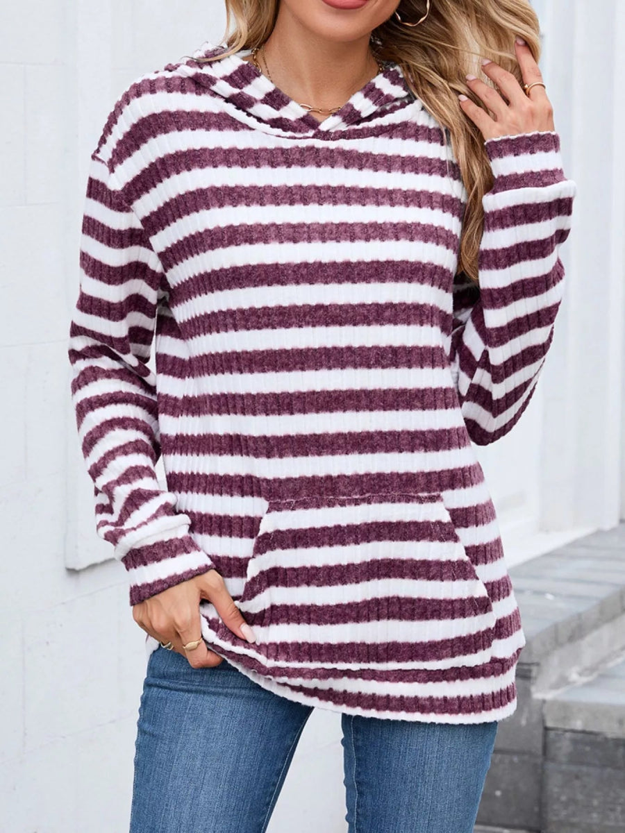 Striped Dropped Shoulder Hoodie - CELIVINE