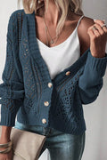 Openwork Button Up Long Sleeve Cardigan - CELIVINE