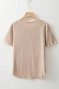 Short Sleeve Half Button Ribbed Knit Top - CELIVINE