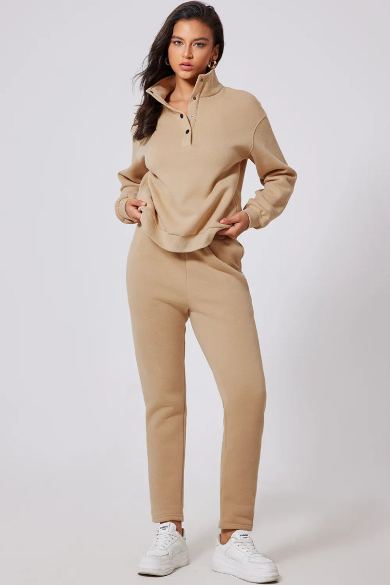 Half Snap Turtleneck Top and Pants Active Set - CELIVINE
