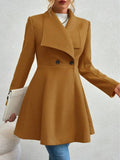Collared Neck Button Up Long Sleeve Coat - CELIVINE