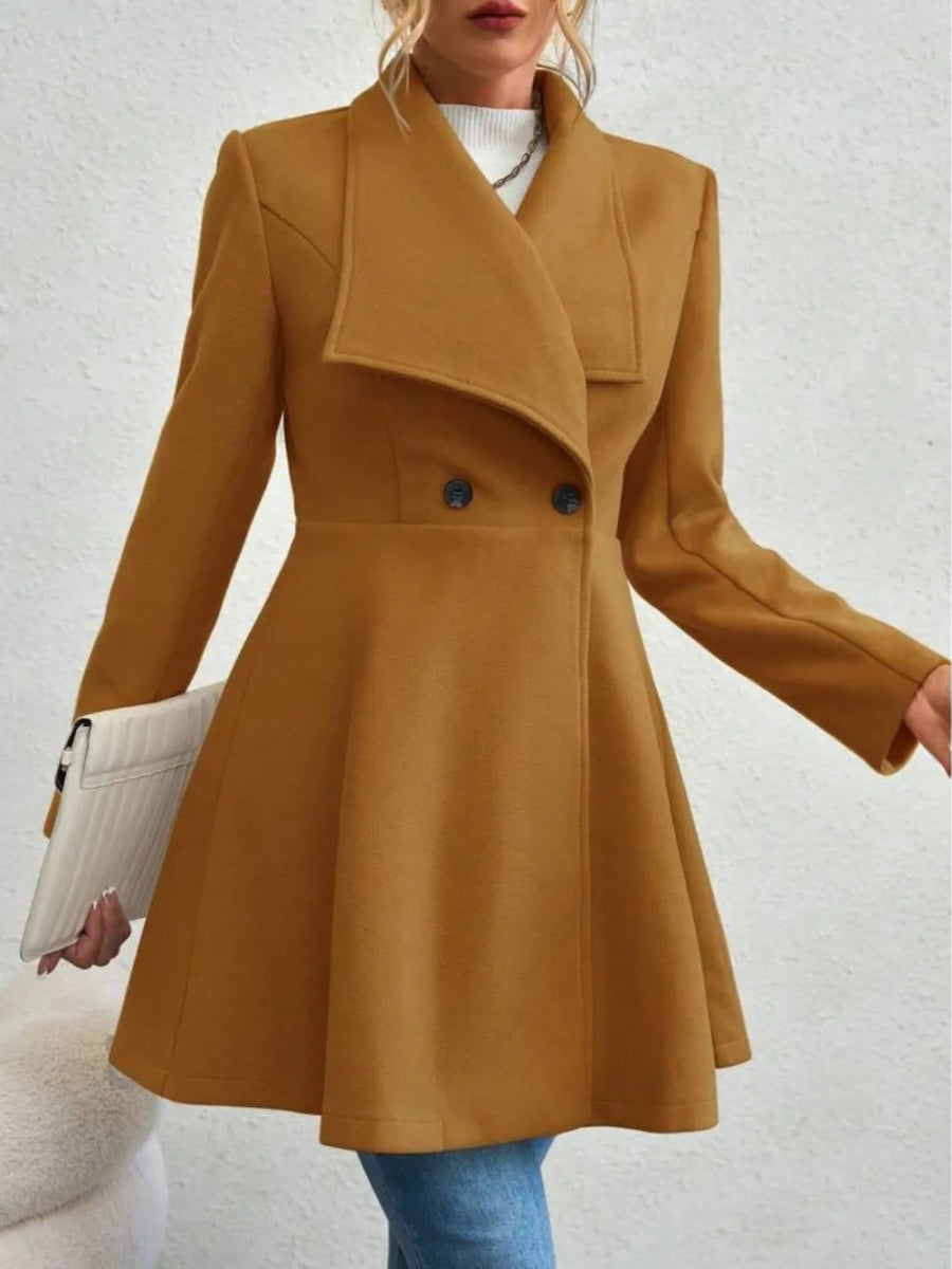 Collared Neck Button Up Long Sleeve Coat - CELIVINE