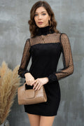 Turtleneck Long Sleeve Dress - CELIVINE