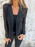 Full Size Lace Open - Front Blazer Plus Size - CELIVINE