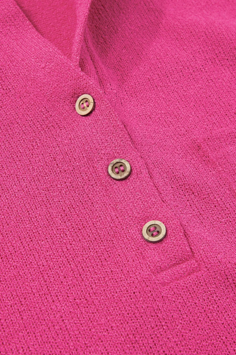 Exposed Seam Detail Henley Knit Hoodie - CELIVINE