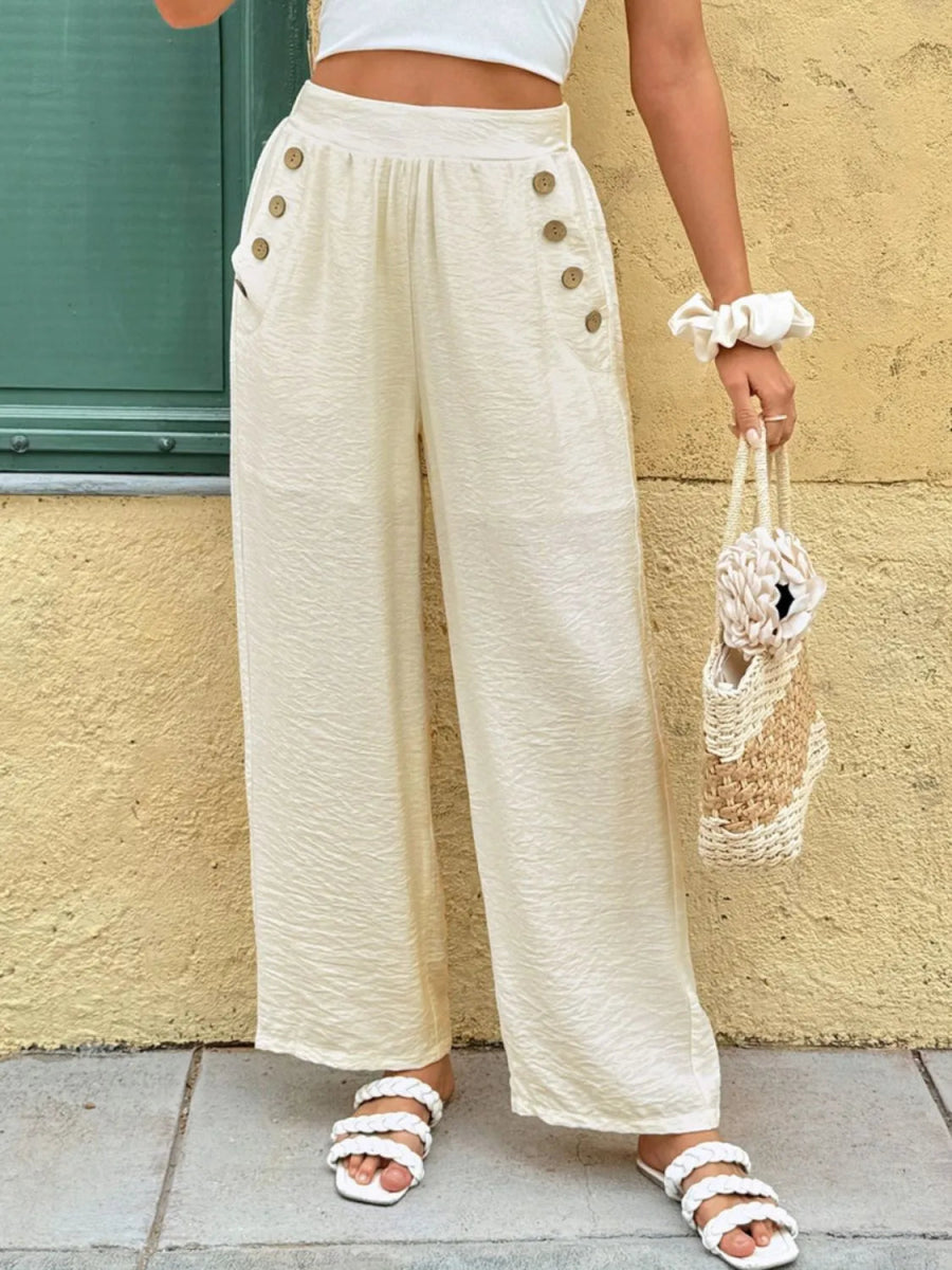 Wide Leg Pants with Pockets - CELIVINE
