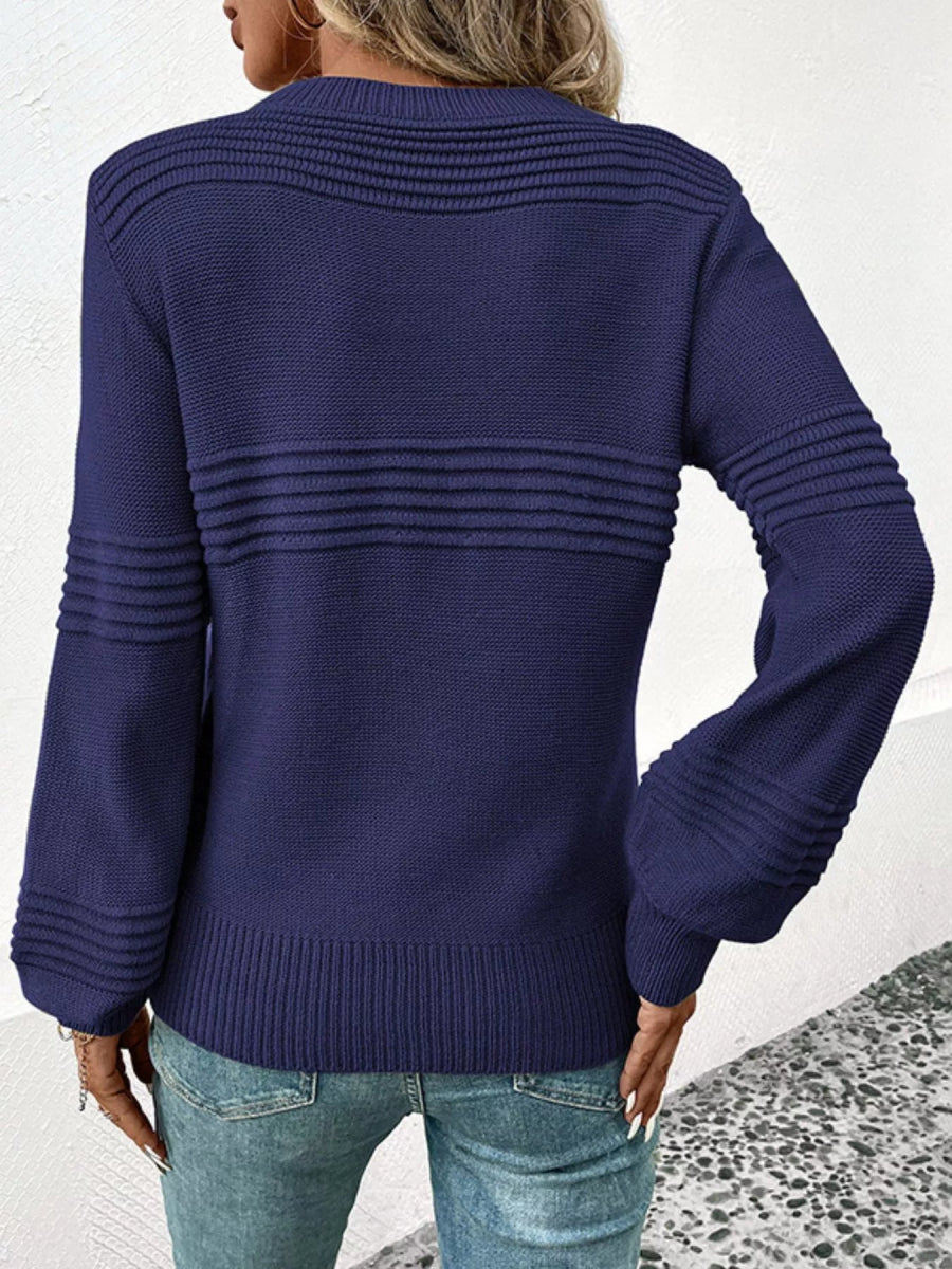 Round Neck Long Sleeve Sweater - CELIVINE