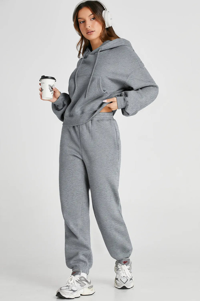 Dropped Shoulder Hooded Top and Pants Active Set - CELIVINE