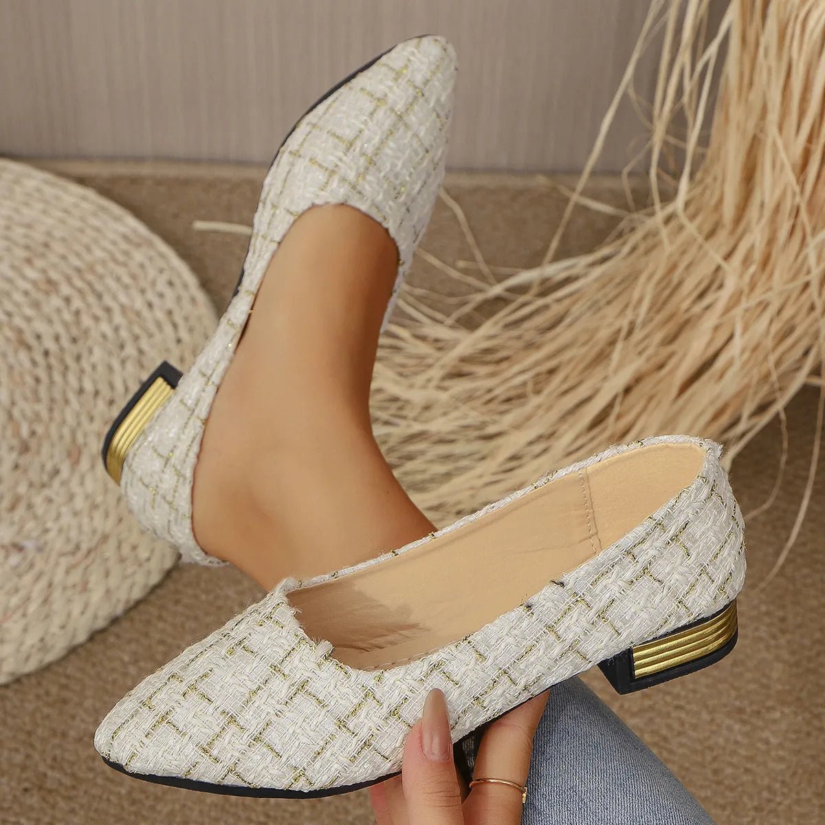 Point Toe Block Heels Slip - Ons - CELIVINE
