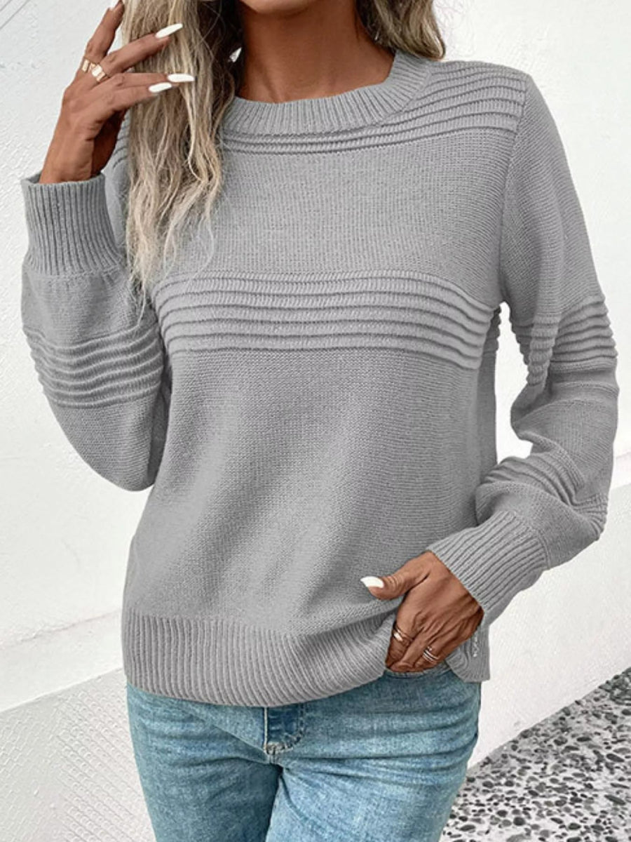 Round Neck Long Sleeve Sweater - CELIVINE