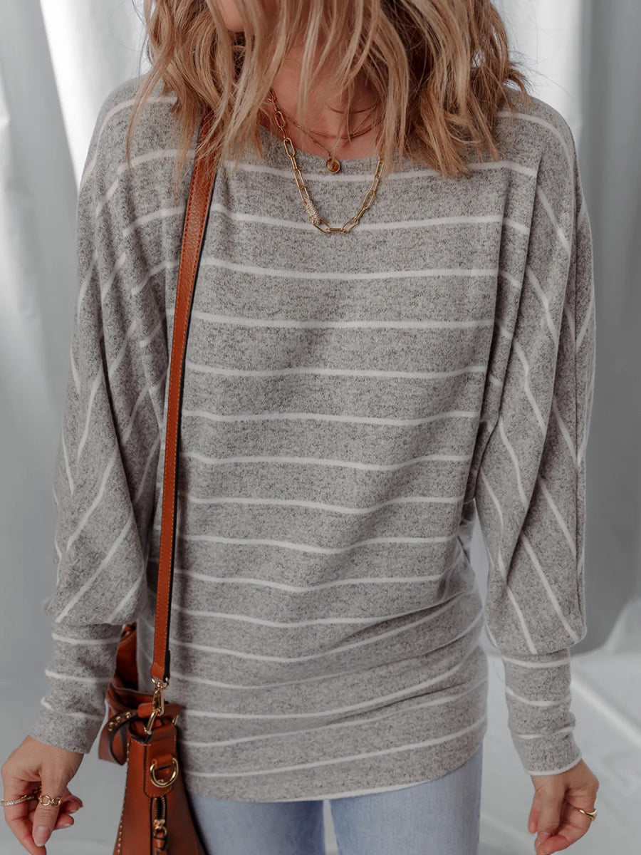 Stripe Dolman Sleeve Drop Shoulder Top - CELIVINE