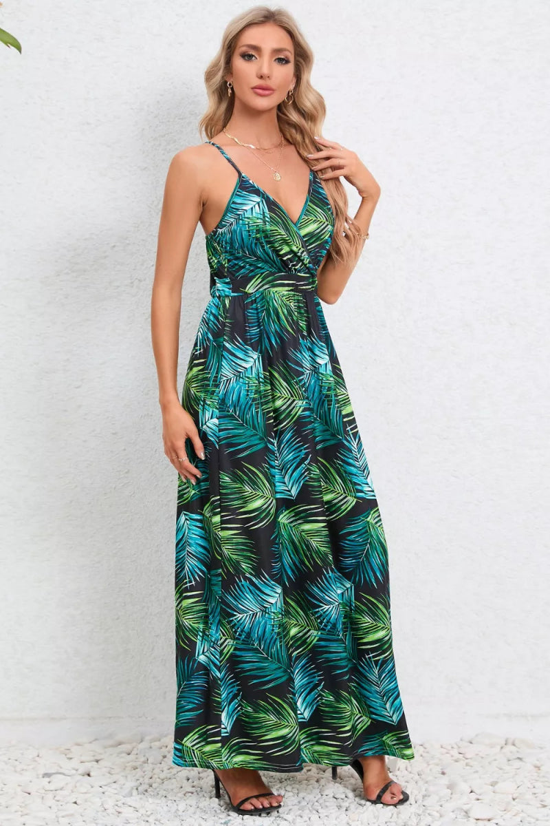 Printed Surplice Maxi Cami Dress - CELIVINE