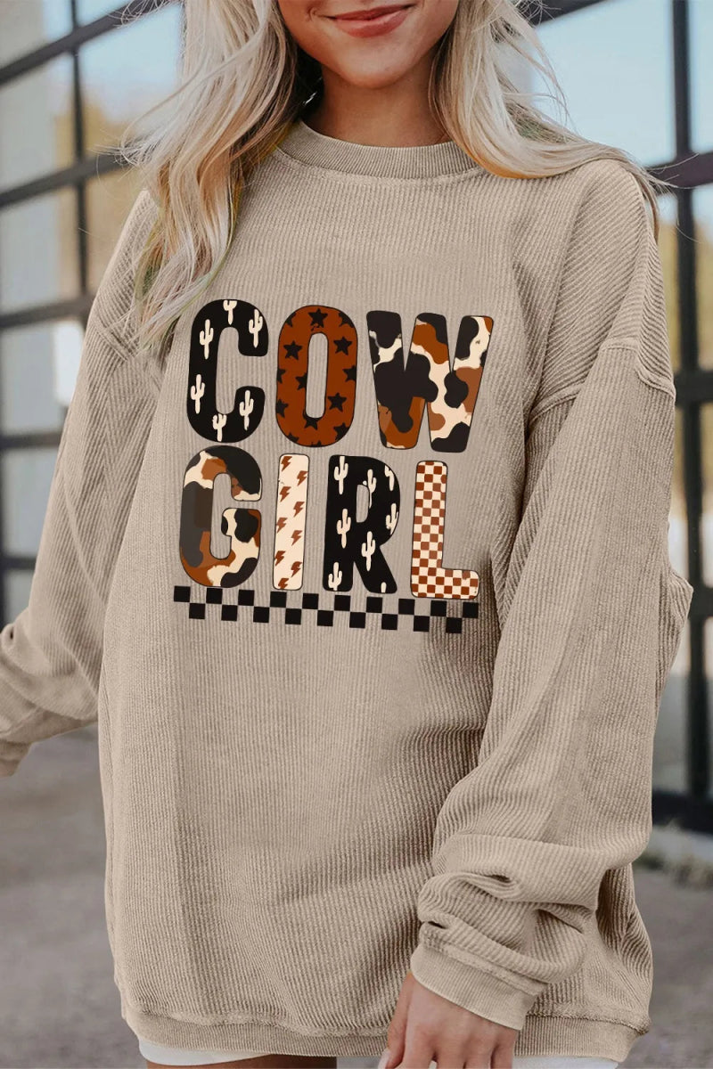 Cowgirl Graphic Long Sleeve Sweatshirt - CELIVINE