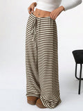 Striped Wide Leg Drawstring Pants - CELIVINE
