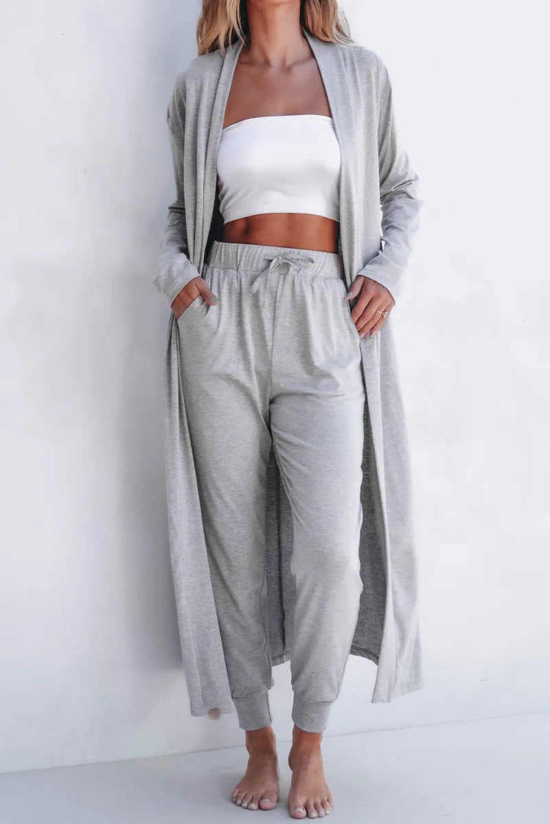 Open Front Long Sleeve Cardigan and Pants Lounge Set - CELIVINE