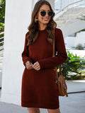 Round Neck Long Sleeve Mini Dress with Pockets - CELIVINE