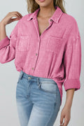 Button Down Collared Neck Long Sleeve Shirt - CELIVINE