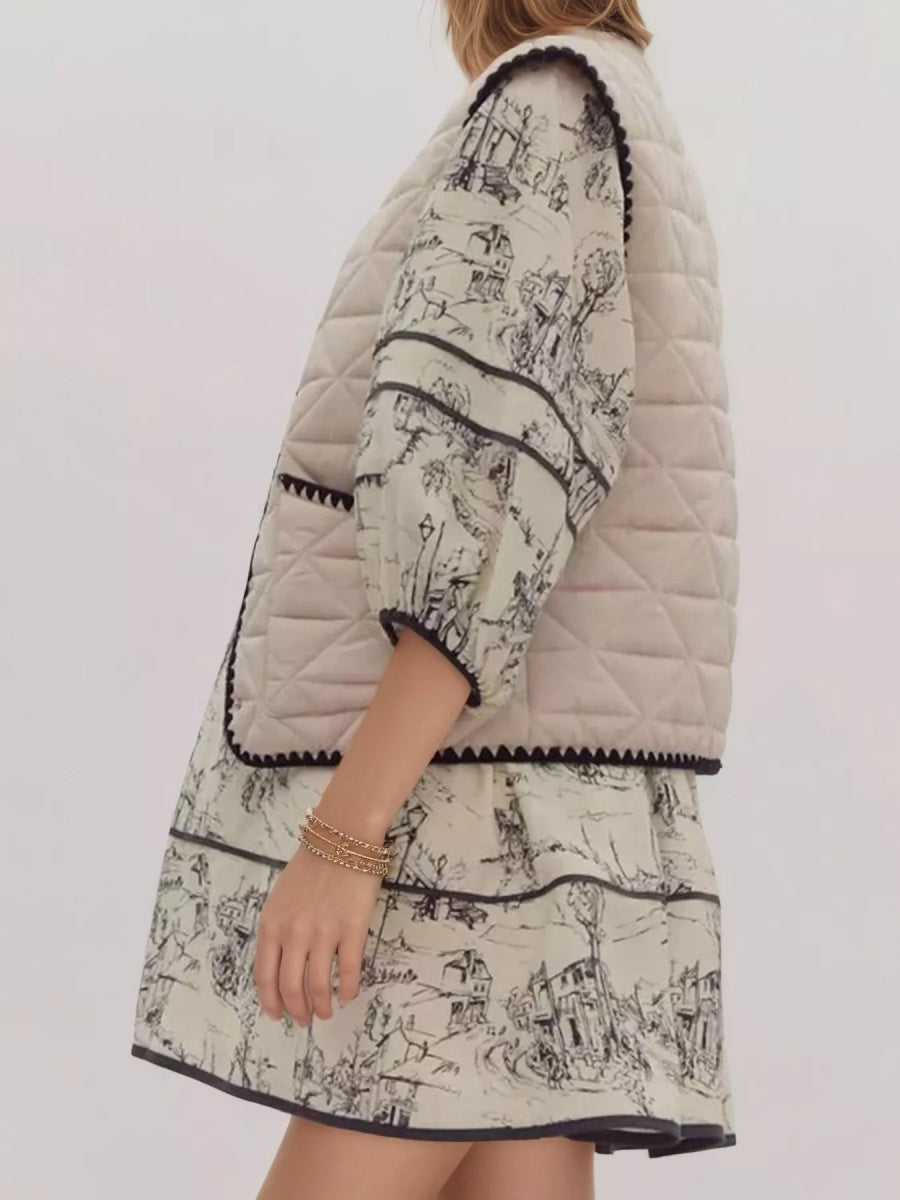 Textured Snap Down Vest Coat - CELIVINE