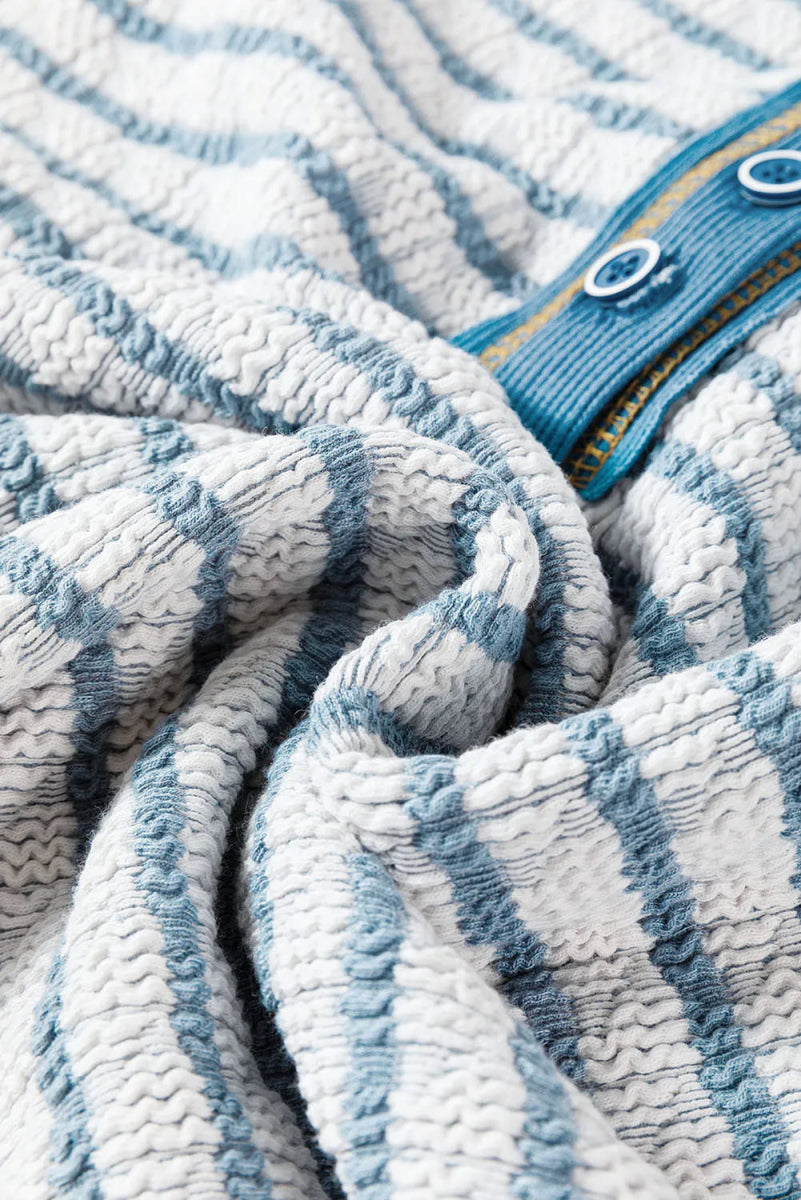 Striped Round Neck Dropped Shoulder Long Sleeve Top - CELIVINE