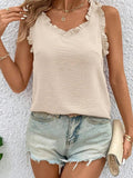Texture Ruffle Trim V - Neck Tank Top - CELIVINE