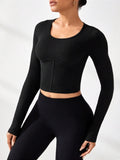 Round Neck Long Sleeve Active T-Shirt - CELIVINE