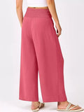 Wide Leg Smocked High Waist Pants - CELIVINE