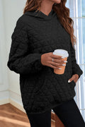 Quilted Long Sleeve Hoodie with Pocket - CELIVINE