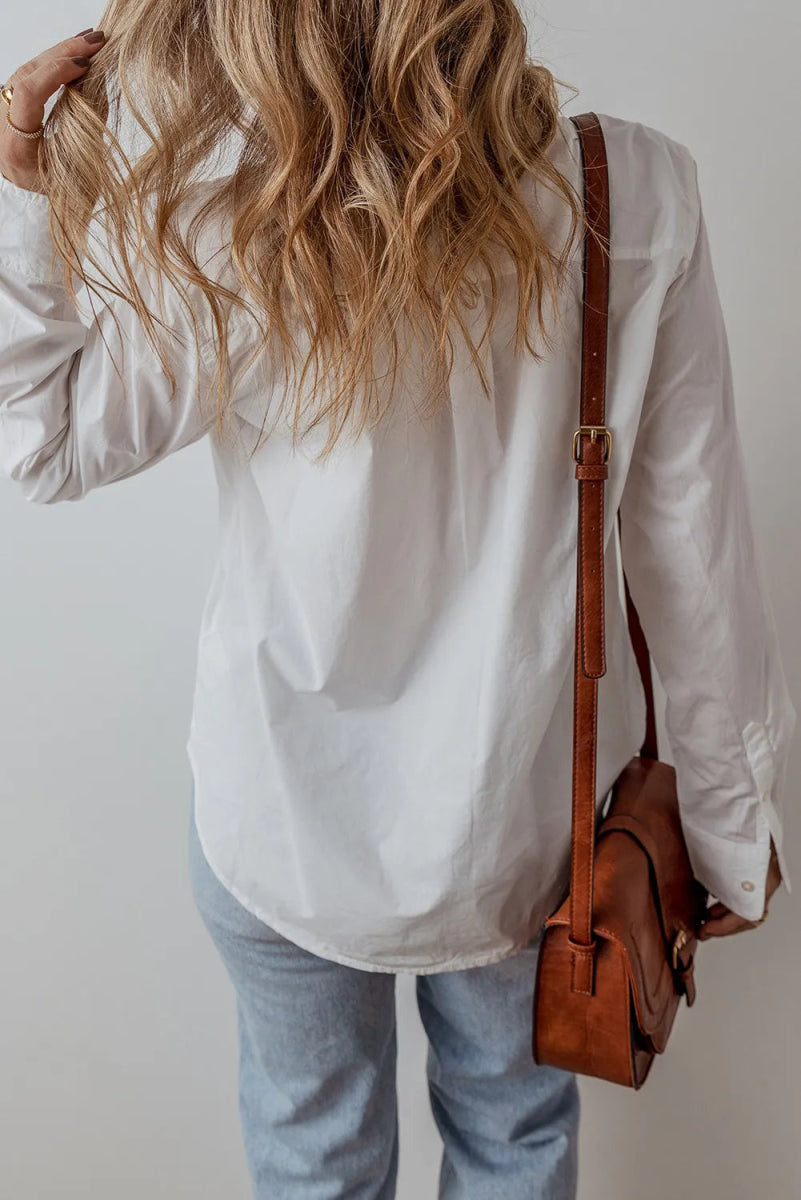 Eyelet Button Down Long Sleeve Shirt - CELIVINE