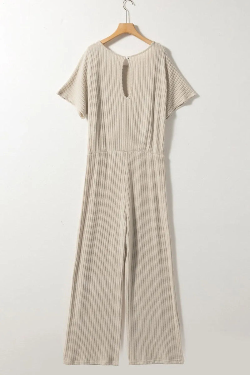 Ribbed Knit Wide Leg Jumpsuit - CELIVINE