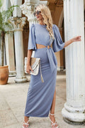 Cutout Split Puff Sleeve Maxi Dress - CELIVINE