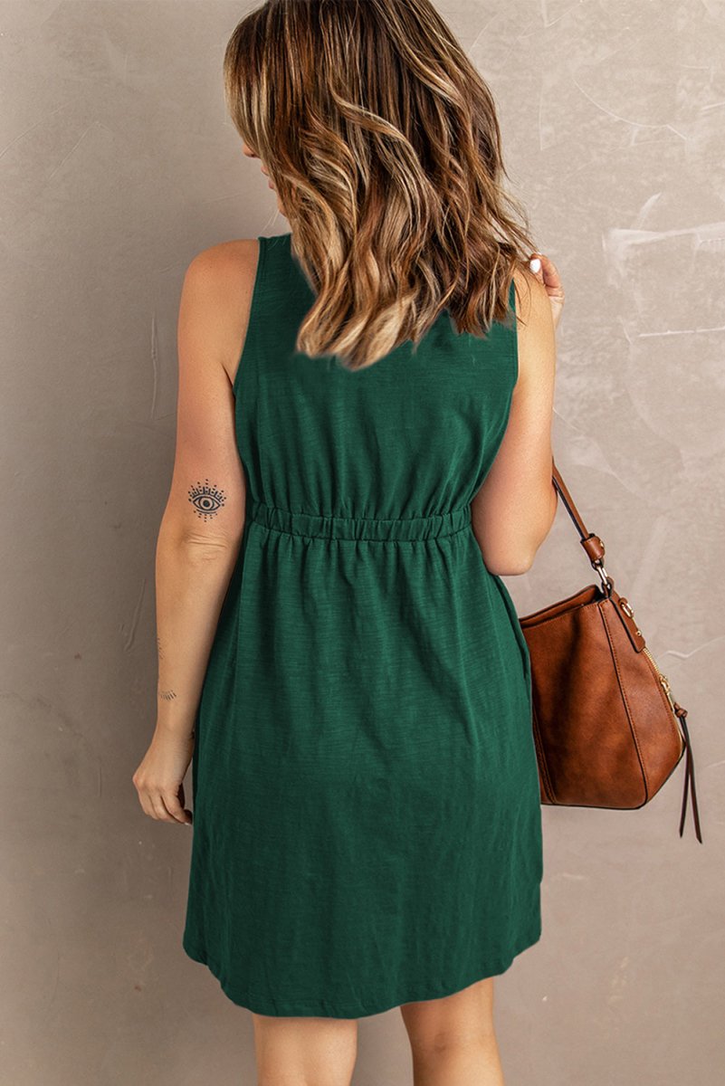 Sleeveless Button Down Mini Magic Dress - CELIVINE